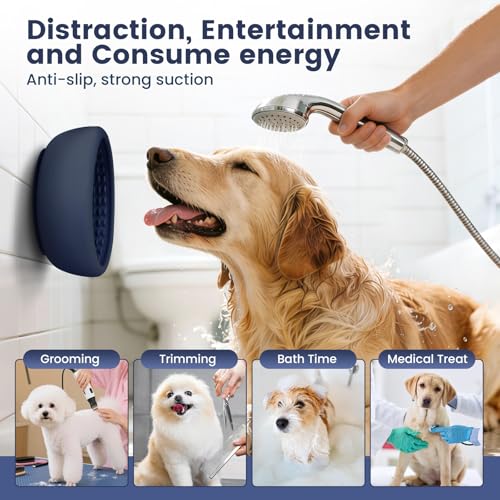 Dog Licking Bowl,Slow Feeder Dog Freeze Bowl, Anxiety Relief Treat Dispenser, Silicone Anti-chocking Pet Dish, Non-Slip Interactive Entertainment Puzzle Toy for Mediuml&Large -Dark Blue - color: deep blue, size: L