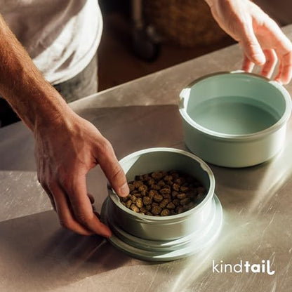 KindTail Dog Travel Bowls - Set of 2 Portable Pet Food & Water Dishes with Lid & Handle - Each Nesting Container Includes a Non-Slip Silicone Base - Microwave & Dishwasher Safe - BPA & Toxin-Free - color: Light Green, size: Large