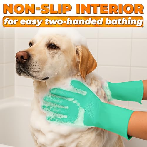 Cat & Dog Shampoo Gloves with 3000 Soft Bristles – 2-in-1 Dog Bath Gloves 11.6", Durable Silicone, Saves Shampoo | Massage, Grooming & Clean Wet or Dry – Made for Every Breed & Coat Style (Turquoise) - color: Turquoise