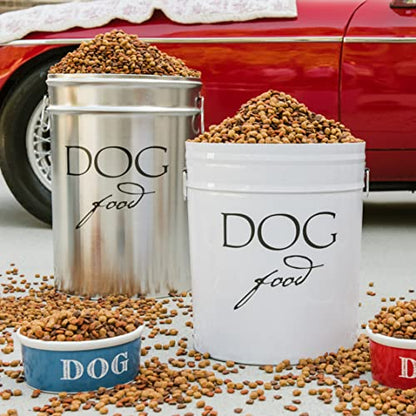 Harry Barker Classic White Dog Food Storage Canister – Medium, Airtight Stainless Steel Pet Food Container, Holds Up to 22 lbs Dry Dog Food, Kitchen Counter & Pantry Storage - White - color: White
