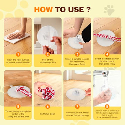 Interactive Dog Toy with Suction Cup, Rope Ball & Built-in Bell, Red White | Tug-of-War Interactive Play|Supports Puppy Teething & Healthy Chewing|Designed for Small Dogs|Solo Indoor Enrichment Toy - color: Red White(with Built-in Bell)