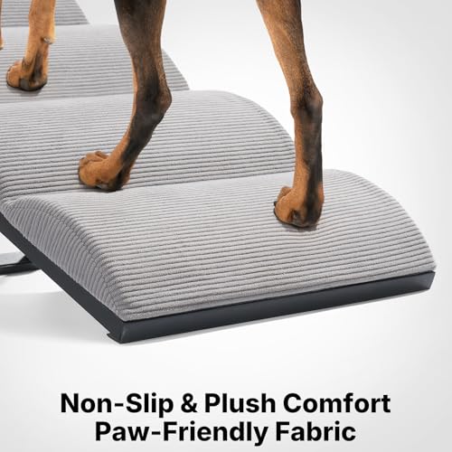 Veehoo Dog Ramp for Bed Couch Height Adjustable from 12" to 20", Foldable Stairs for Dogs to Get on Bed 17" Extra Wide, Portable Pet Doggie Steps Indoor with Non Slip Pad, Support up to 150 lbs - size: 35"L x 17"W x 20"H