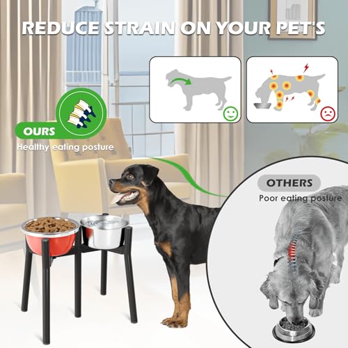 2-in-1 Adjustable Elevated Dog Bowls Stand for 7-10.6" Wide Bowls, Raised Dog Food & Water Bowl Stand, 13.7" Height (Bowl Not Included) - color: Black-HL2, size: Height: 13.7", Width: 7-10.6"