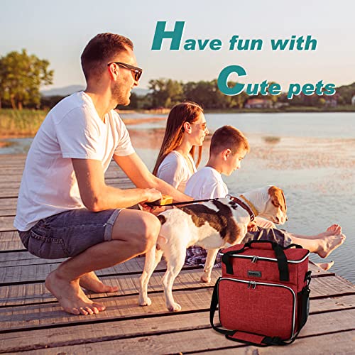 BAGLHER Dog Travel Bag, Pet Travel Bag (ALL Pet Travel Supplies), With 2 Pet Food Containers and 2 Collapsible Silicone Bowls; Essential Kits for Travel Red - color: Red, size: Medium