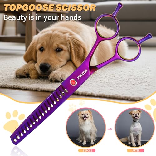 7.5" Dog Grooming Scissor - Professional Thinning Chunker Shear with 18 Teeth Japanese Stainless Steel Hair Scissors for Dogs, Cats and Other Pets (Chunker, Purple) - color: Purple