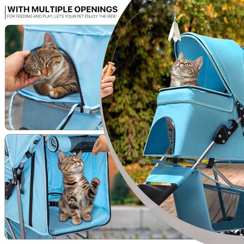 MoNiBloom 3 Wheels Pet Dog Cat Stroller for Small Medium Dogs Cats, Lightweight Foldable Jogger Stroller w/Storage Basket and Cup Holder, Mint Green - color: Mint Green