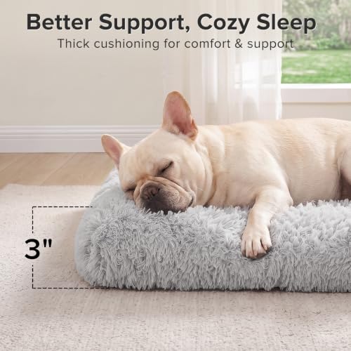 JOEJOY Dog Bed Crate Pad, Deluxe Plush Washable Dog Beds Fulffy Soft Kennel Pad Anti-Slip Pet Sleeping Mat for Medium Small Dogs, 29" x 21", Grey - color: Grey, size: M(29"x21"x3")
