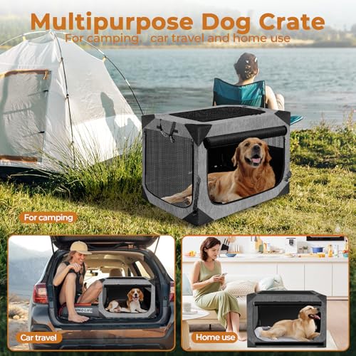 Nottia Dog Crate, Collapsible Soft Travel Crate for Large Dogs (3 Year Warranty), Indoor & Outdoor Portable Pet Kennel with Chew-Proof Mesh Window (Dark Gray, 36" L x 25" W x 25" H)