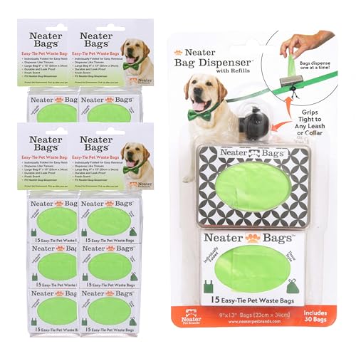 Neater Pet Brands Neater Bags Dog Waste Bag, No Rolls - Dog Poop Bags Dispense One at a Time, Doggie Poop Bag with Easy-Tie Handles, Dispenser Attaches to Any Leash (210 Count, Black Diamond Print) - size: 210 Bags + Black Dispenser