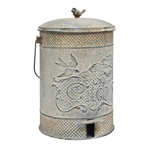 All Chic Vintage Metal Trash Can with Lid Dog Poop Trash Can Retro Garbage Can Kitchen Touchless with Bird Finial for Farmhouse Garden, Kitchen, Bathroom Decor(Grey) - color: Grey
