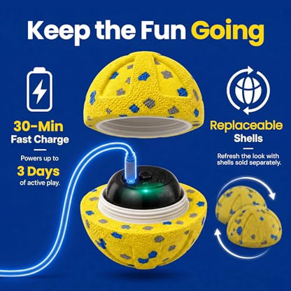 Interactive Dog Toys Ball, Moving Dog Toys to Keep Them Busy, Automatic Self Rolling & Bouncing, Soft E-TPU Material IPX7 Waterproof, Enrichment for Small Medium Large Breeds, Yellow - color: Yellow-Automatic Ball