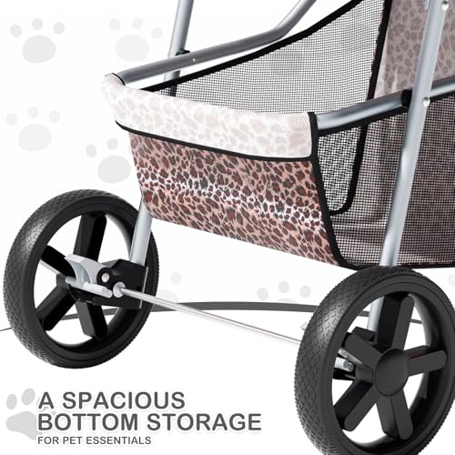 MoNiBloom 3 Wheels Pet Dog Cat Stroller for Small Medium Dogs Cats, Lightweight Foldable Jogger Stroller w/Storage Basket & Cup Holder, Leopard Print - color: Leopard Print