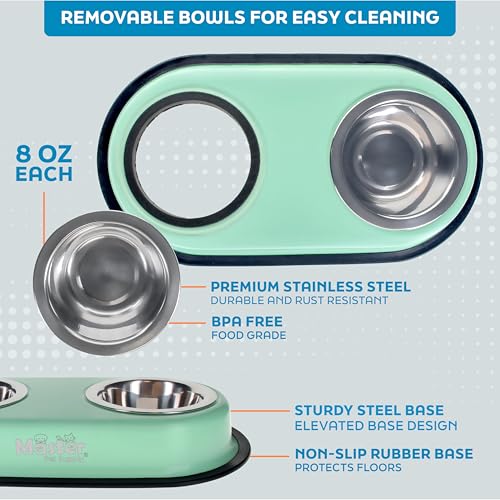 Master Pet Supply Double Dog Bowls Set with Elevated Base and 2 (8 oz) Stainless Steel Removable Dishes (Pistachio) – Double Cat Food Water Bowl, Dog Puppy Food Bowl Set, Rust Resistant - color: Pistachio