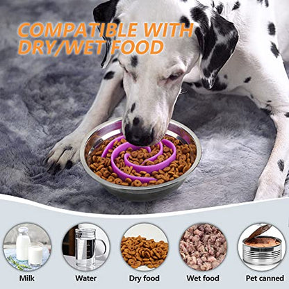 Slow Feeder Dog Bowls Insert, Animire Soft Silicone Slow Eating Dog Food Bowl for Small, Medium and Large Dogs, Compatible with Regular and Elevated Bowls - color: Purple, size: M