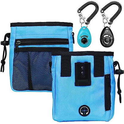 STMK Dog Treat Pouch Dog Clicker Training Kit, Dog Training Treat Pouch Dog Clicker for Training, 3 Ways to Wear Easily Carries Treat Pouches for Pet Training (Blue) - color: Blue