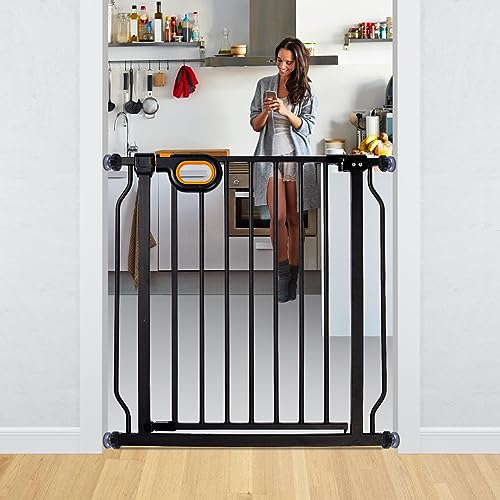 owlie Baby Gate for Stairs 29-33 Inch Wide, Safety House Gate for Baby Pet Gate with Door Pressure Mounting Gates for Kids Toddler Dogs Indoor Stairway Doorway Black (30.5'' Tall) - color: Black, size: Wide 29-33''
