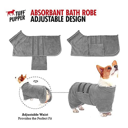 Tuff Pupper XXX-Large Fast Drying Bath Robe & Quick Dry Towel for Dogs | Ultra Absorbent Microfiber Shammy | Gray