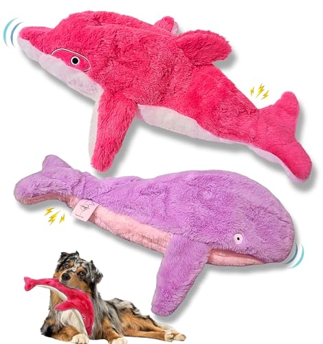 Crinkle Dog Toy – No stuffing Squeaky Dog Toy for Small Medium & Large Breeds, Interactive Tough Toy Set - Ideal for Chewing Teething & Fetch Durable Pet-Safe Materials - Soft Pink/Purple Plush, Large - color: Pink/Purple