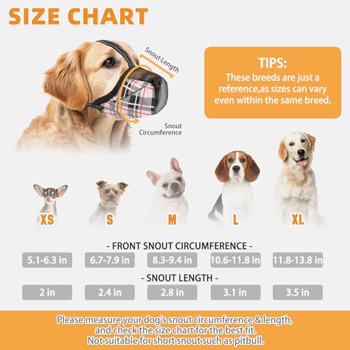 KOOLTAIL Dog Muzzle, Soft Muzzle for Small Medium Large Sized Dogs to Anti & Prevent Barking Grooming Biting, Reflective Adjustable Air Mesh Basket Muzzles, Allows Panting and Drinking, Beige Plaid XS - color: Beige Plaid, size: X-Small
