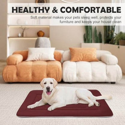 Dog Bed Soft Dog Crate Bed Pad Mat, 36 in Non Slip Bottom Washable Beds for Medium and Large Dogs, Pet Bed Mattress Kennel Pad, Dark Red - color: Dark Red, size: 36.0"L x 23.0"W x 1.2"Th