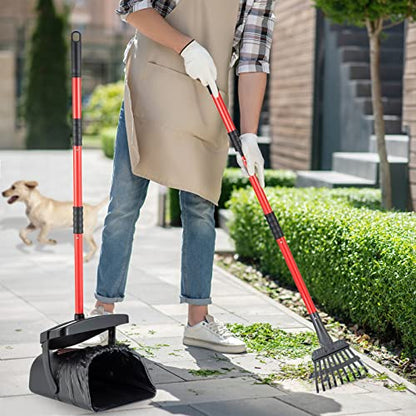 HUZSV Dog Pooper Scooper With Bag Attachment,Heavy Duty Metal Rake&Spade Swivel Bin,NonBreakable Poop Scoop for Small Large Dogs,Includes 100 Waste Bag Odorless Design Easy to Use on Grass,Dirt,Gravel