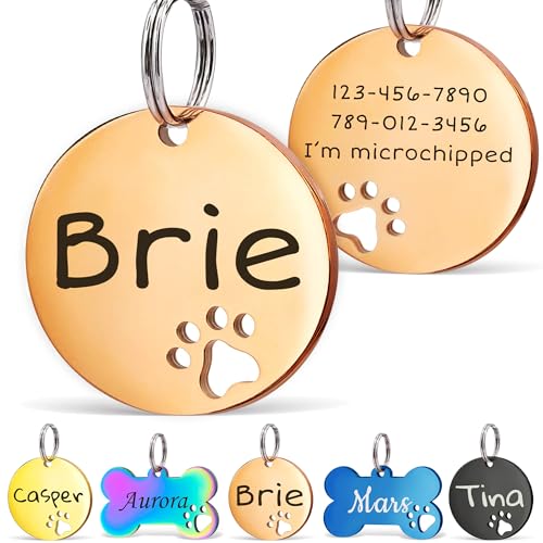 Anavia Paw Print Pet ID Tags, S/M/L Personalized Color Plated Stainless Steel Cat Dog Tags, Customized Engraved Glossy Dog Name Tag Pet Collar Tag (Rose Gold, Round-Small) - color: Rose Gold, size: Round-Small
