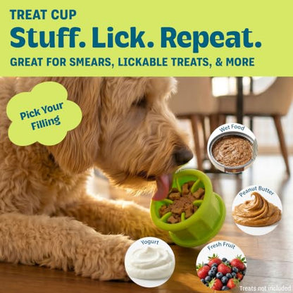 Flex-Force Interactive Treat Dispensing Puzzle Dog Toy for Enrichment, Holds Wet & Dry Food, Wobble Base, Lickable, Freezable & Dishwasher-Safe, Watermelon-Banana Scent, All Breeds, 4.3" - color: Treat Cup Green