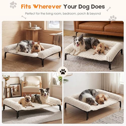 Elevated Dog Bed with Removable Fluffy Pillow Cushion, Raised Pet Cot Washable Bolster, Dog Couch Sofa, Anti Slip Feet, Breathable Mesh, Cream, 49"×36" - color: cream, size: XL(49"×36"×8")