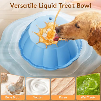 Dog Lick Bowl Ball Slow Feeder, Licking Bowl for Liquid Treat with Rolling Spin Sphere Roller Licker, Non-Slip 4/5 Cup Slow Feeder Bowl for Dietary Supplement/Post-op Nutrition (Blue) - color: Blue