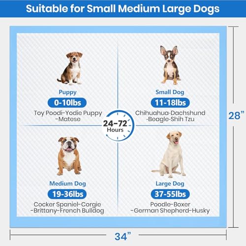 Gimars XL 6-Layer Ultra Absorbent 1200ml 48-Hour Leak-Proof Dog Pee Pads, Quick Dry Extra Large Puppy Pads for Puppy Training, Senior & Incontinent Dogs, Cats, Overnight Use, 28"x34", 30 Count - size: 28"x34"- Blue 30 Counts