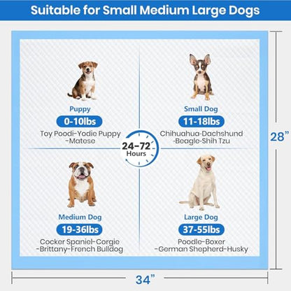 Gimars XL 6-Layer Ultra Absorbent 1200ml 48-Hour Leak-Proof Dog Pee Pads, Quick Dry Extra Large Puppy Pads for Puppy Training, Senior & Incontinent Dogs, Cats, Overnight Use, 28"x34", 30 Count - size: 28"x34"- Blue 30 Counts