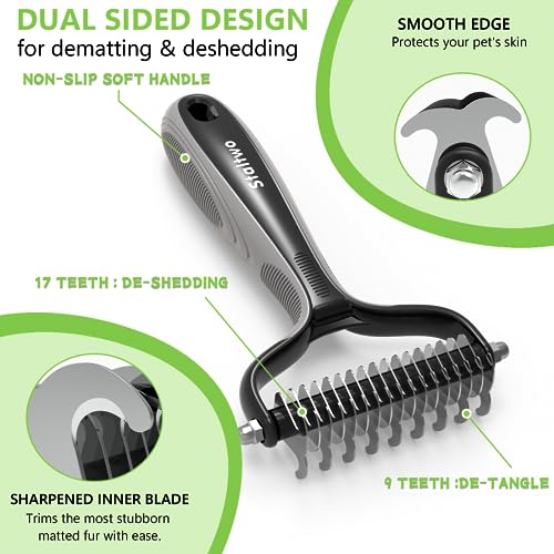 Staltwo Pet Grooming Supplies - 2-in-1 Professional Undercoat Rake and Pet Brush | Shedding Control for Long-Haired Dogs and Cats, Deshedding Tool, Knot Removal,Grey - color: Grey
