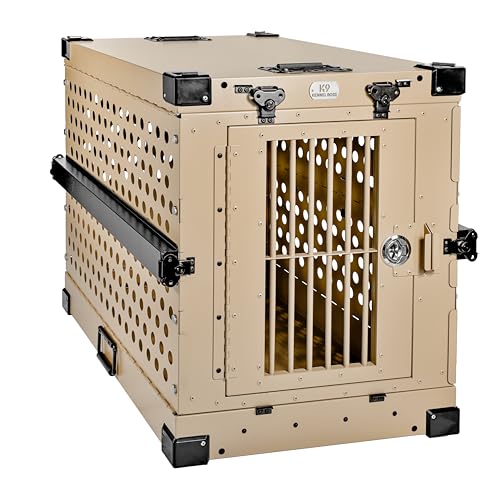K9 Kennel Boss Aluminum Collapsible Dog Crate, Heavy Duty Folding Kennel - Medium (Tan) - color: Tan, size: 34.6"L x 25.2"W x 28.9"H