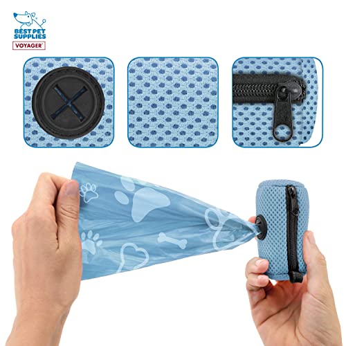Best Pet Supplies 강아지 배변 봉투 홀더 목줄 부착물, 15개의 가방 포함, 베이비 블루, 여행, 산책, 공원 및 실외 사용을 위한 재사용 가능한 메시 디스펜서 파우치, 클립온으로 부드럽고 내구성 있음 - color: 메시 (베이비 블루), size: 1 개(1 팩)