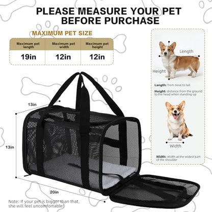 Cat Carrier, Soft-Sided Pet Carrier Bag, Breathable Mesh, Black (Black, 20 * 13 * 13) - color: black, size: 20*13*13