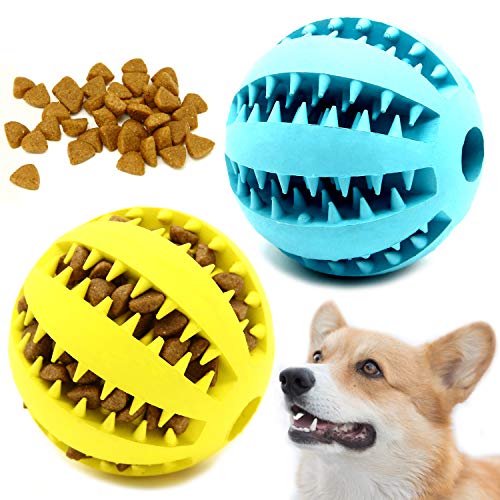 Youngever 2 Pack Dog Ball Toys for Pet Tooth Cleaning, Chewing, Fetching, Treat Ball Food Dispensing Toys (Large 2.75 Inch) - size: Large 2.75 inch