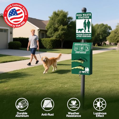 POCHAR Aluminum Outdoor Dog Bag Dispenser with Pick Up Sign for Pet Waste | Rust-Proof Wall-Mounted Poop Bag Dispenser for Dog Waste, Includes Lock & Mounting Hardware - style: ‎Dispenser with Sign