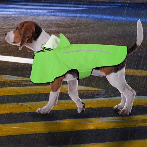 Dog Raincoat with Removable Hoodie, Rain Coats Waterproof Windproof Snowproof, Rain Jacket with Reflective Strip/Adjustable Drawstring/Leash Hole for Dog Walking (Green, Small) - size: Small