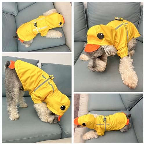 BEAUTYZOO Dog Raincoat Hooded Slicker Poncho, Waterproof Windproof Rain Jacket Hood with Harness Built in, Adjustable Reflective Duck Design Rain Coats for Small Medium Dogs Puppies, Yellow Size S - color: Yellow Duck, size: S(Back 13.2", Chest 18.5", Nec
