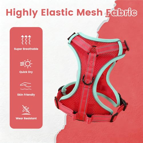 No-Pull Dog Harness with Dog Leash Breathable Mesh Adjustable Soft Padded Pet Vest Reflective for Small/Medium/Large Dogs Walking, Training - color: Red, size: L