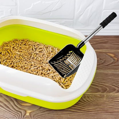 Hortsun 32 Inch Cat Litter Scooper Metal Long Handle with Cat Litter Scoop Holder Deep Kitty Sifter Shovel Detachable Stainless Steel Poop Sifter Scooper Caddy Kitty with Box(Black) - color: Black