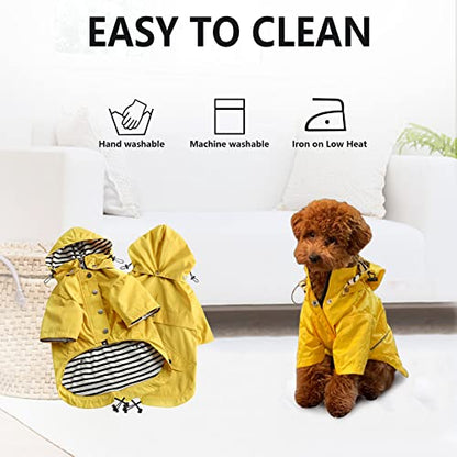 Morezi Dog Zip Up Raincoat with Reflective Buttons, Rain/Water Resistant, Adjustable Drawstring, Removable Hood, Raincoats with Legs 8lbs to 80lbs Available - Yellow - S - color: Yellow, size: Small