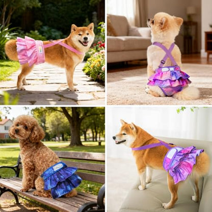 Idepet Female Dog Diapers with Suspender Detachable, 3 Pack Tie Dye Washable Reusable Girl Doggie Diapers Skirts for Small Medium Female Dog in Heat Period Cycle Urinary Incontinence Training XS - size: XS