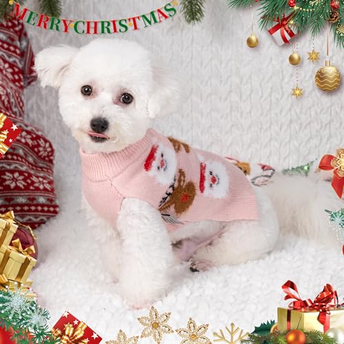 LUBOT NEW Ugly Christmas Sweaters for Puppy Cute Funny Wintertime and Holiday Parties Knitted Pullover Sweater Small Dog Santa&Deer Pink X-Small - color: Pink Deer, size: X-Small