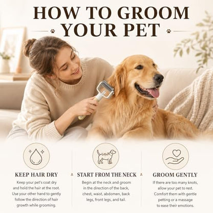Dual-Sided Pet Grooming Comb,2‑in‑1 Professional Brush Deshedding Dog Brush with Spray Design, Dematting Comb Undercoat Rake for Long Haired Pet Grooming Tool - color: Yellow