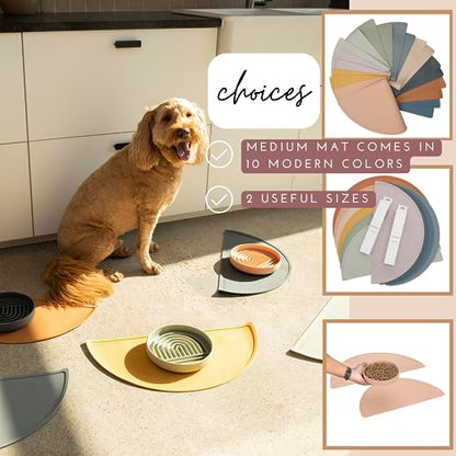 Should We Go? Waterproof Silicone Dog Food Mat – Medium Size Non-Slip Pet Bowl Mat, Raised Edge Design, Easy-to-Clean Pet Food Placemat for Dog & Cat Bowls, 21" Across x 10.5" Deep - Honey - color: Honey, size: Medium