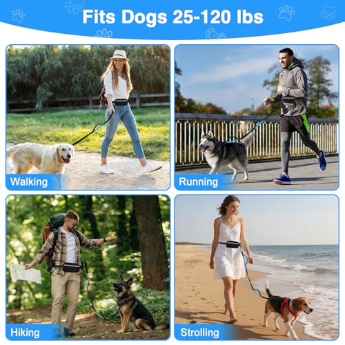 Hands-Free Dog Leash, Large (25-120 lbs), Black | Zippered Storage Pouch, Double Padded Handles, Heavy-Duty Bungee Cord, Ideal for Walking, Jogging & Running