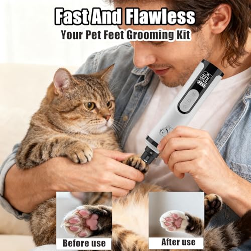 Silent Pets Nail Grinder with 2 Lights and 3 Speeds, Cordless Dog Nail Trimmers, 2000mAh Rechargeable,Painless Paws Grooming Pro for Small Medium Large Dogs & Cats (2 Replacement Heads)