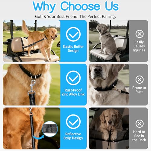 Golf Cart Dog Seat Leash & Safety Harness | Adjustable Pet Seat Belt with Tangle-Free Retractable Strap, Fits All Golf Cart Models (for Single Dog) - size: Single Dog
