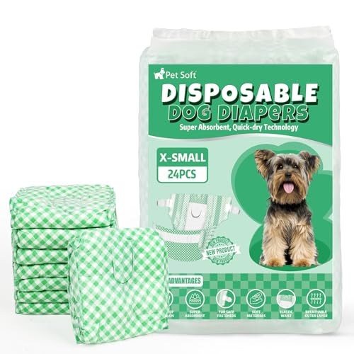 Pet Soft Female Dog Diapers - Disposable Puppy Diapers for Dogs & Cats, Ultra Absorbent Doggy in Heat Period or Urine Incontinence, 24pcs (XS, Green) - size: X-Small